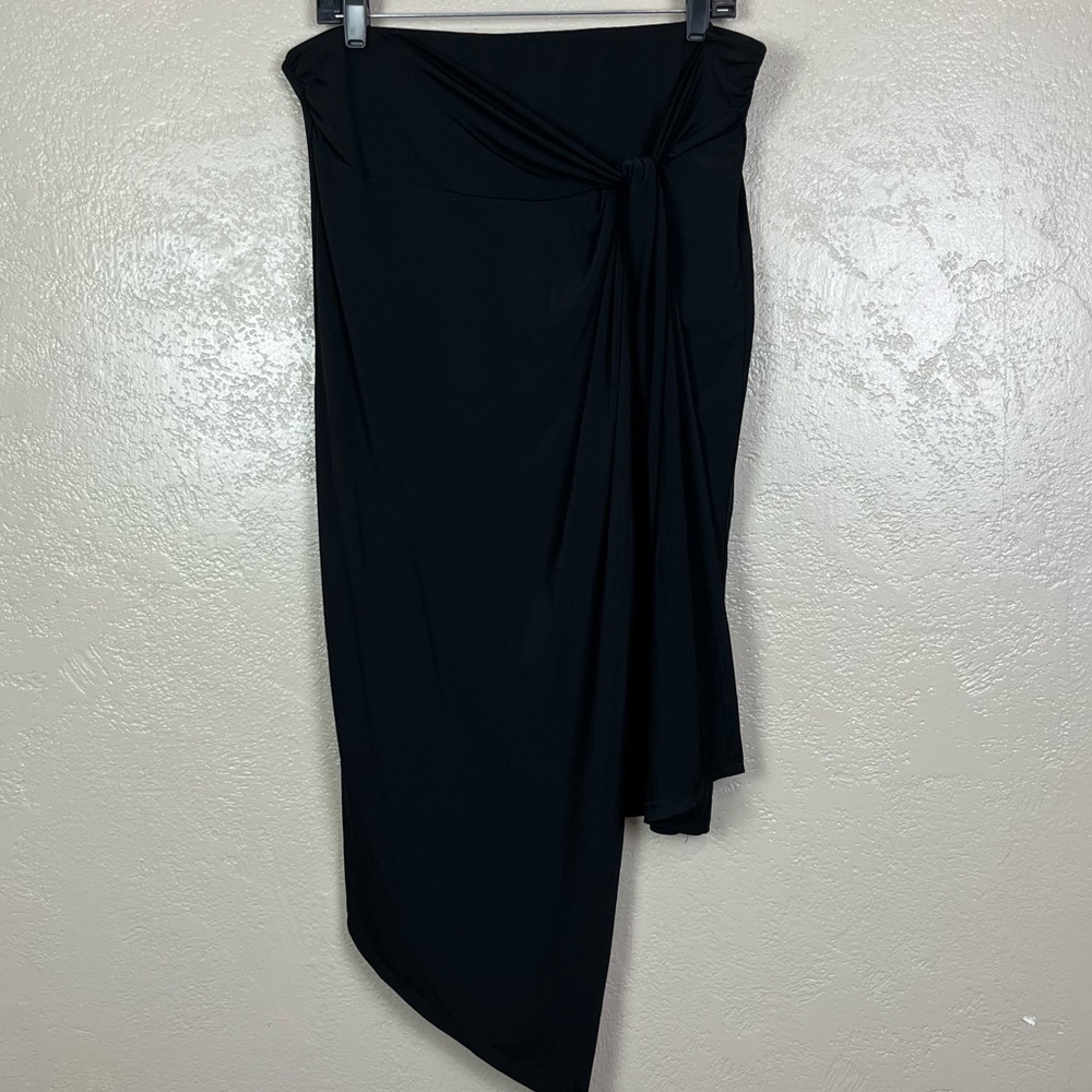 5 for $30 Nine West Skirt Midi Faux Wrap Elastic Waist Asymmetric Black Women XL